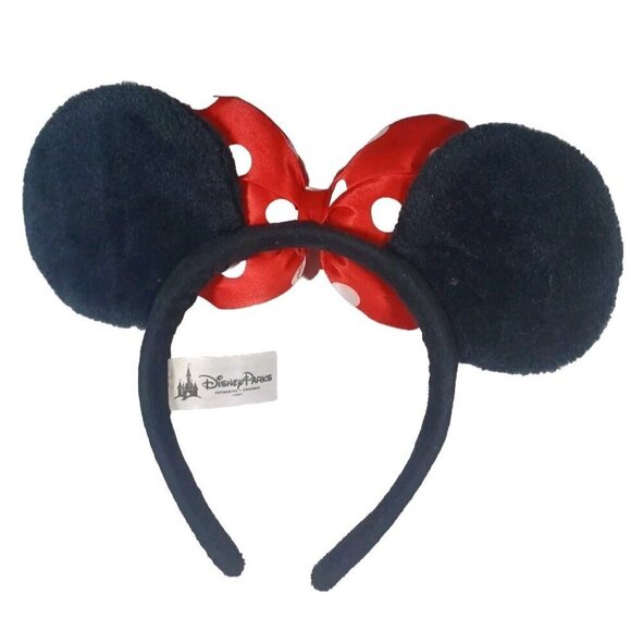 Disney Minnie Mouse Ears Red White Puffy Polka Dot Satin Bow Headband & … - Picture 3 of 6